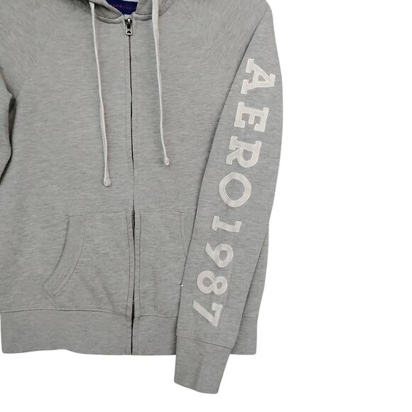 Aeropostale Hoodie Size Small "Aero 1987" Patch on Left Arm Gray Full Zipper - Picture 5 of 9